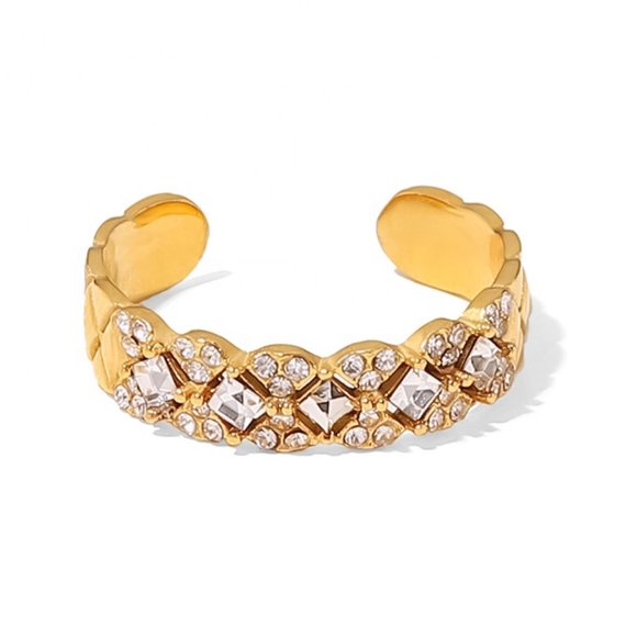 Boutique Jewelry - Zircon Lattice Texture Flower Ring 18K Gold Adjustable